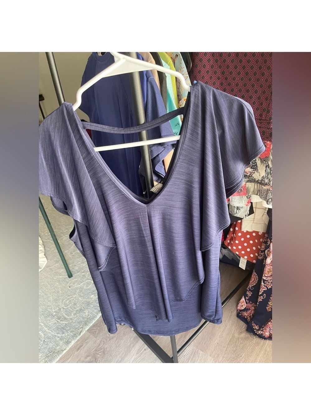 Susan Lawrence Deep blue Blouse with Flutter Sleeves